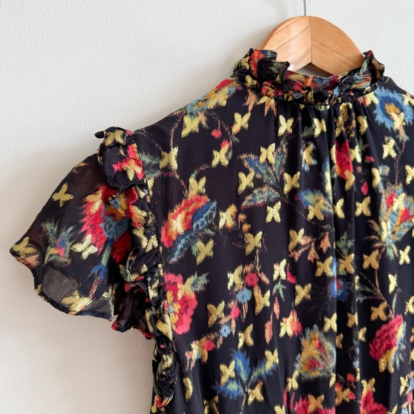 DEREK LAM 10 CROSBY • Edith Ruffled Floral Mini Dress in Black - Picture 11 of 15